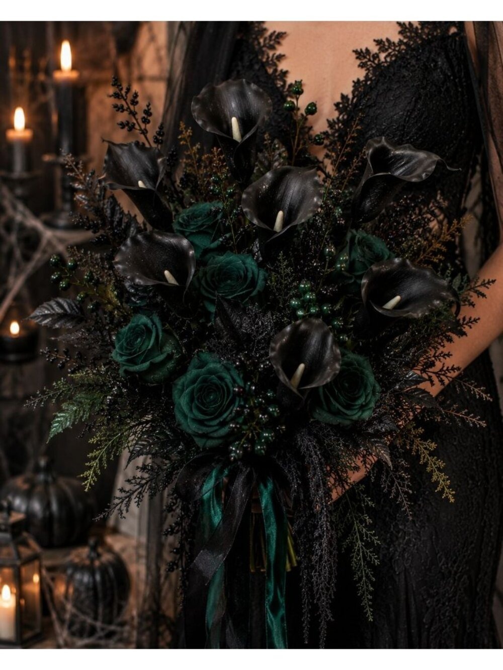 Black Calla Lily Artificial Flowers Set of 5 Stems Gothic Modern Decor - Picture 4 of 16